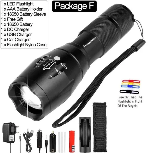 Super Powerful Led flashlight Ultra Bright linterna led torch T6/L2/V6 5 Switch Modes Zoomable Bicycle Light use 18650 battery