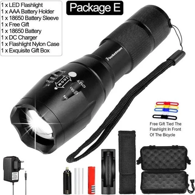 Super Powerful Led flashlight Ultra Bright linterna led torch T6/L2/V6 5 Switch Modes Zoomable Bicycle Light use 18650 battery