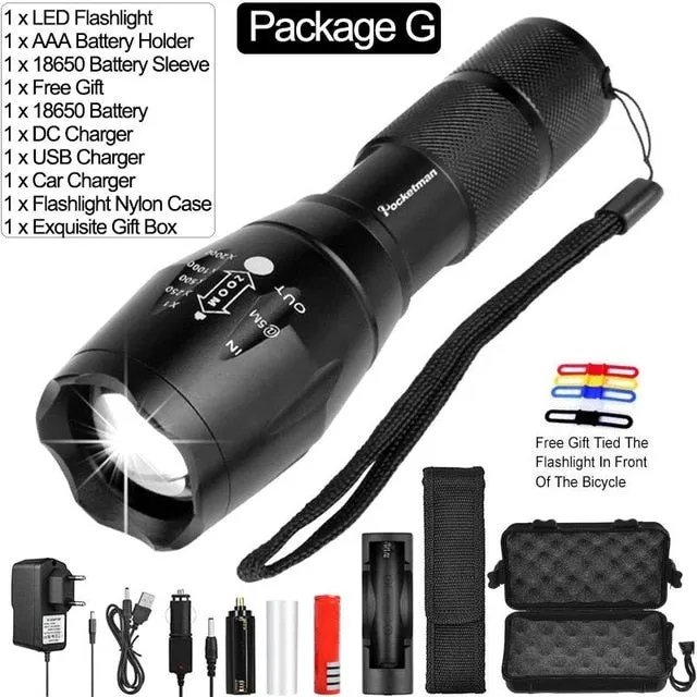 Super Powerful Led flashlight Ultra Bright linterna led torch T6/L2/V6 5 Switch Modes Zoomable Bicycle Light use 18650 battery