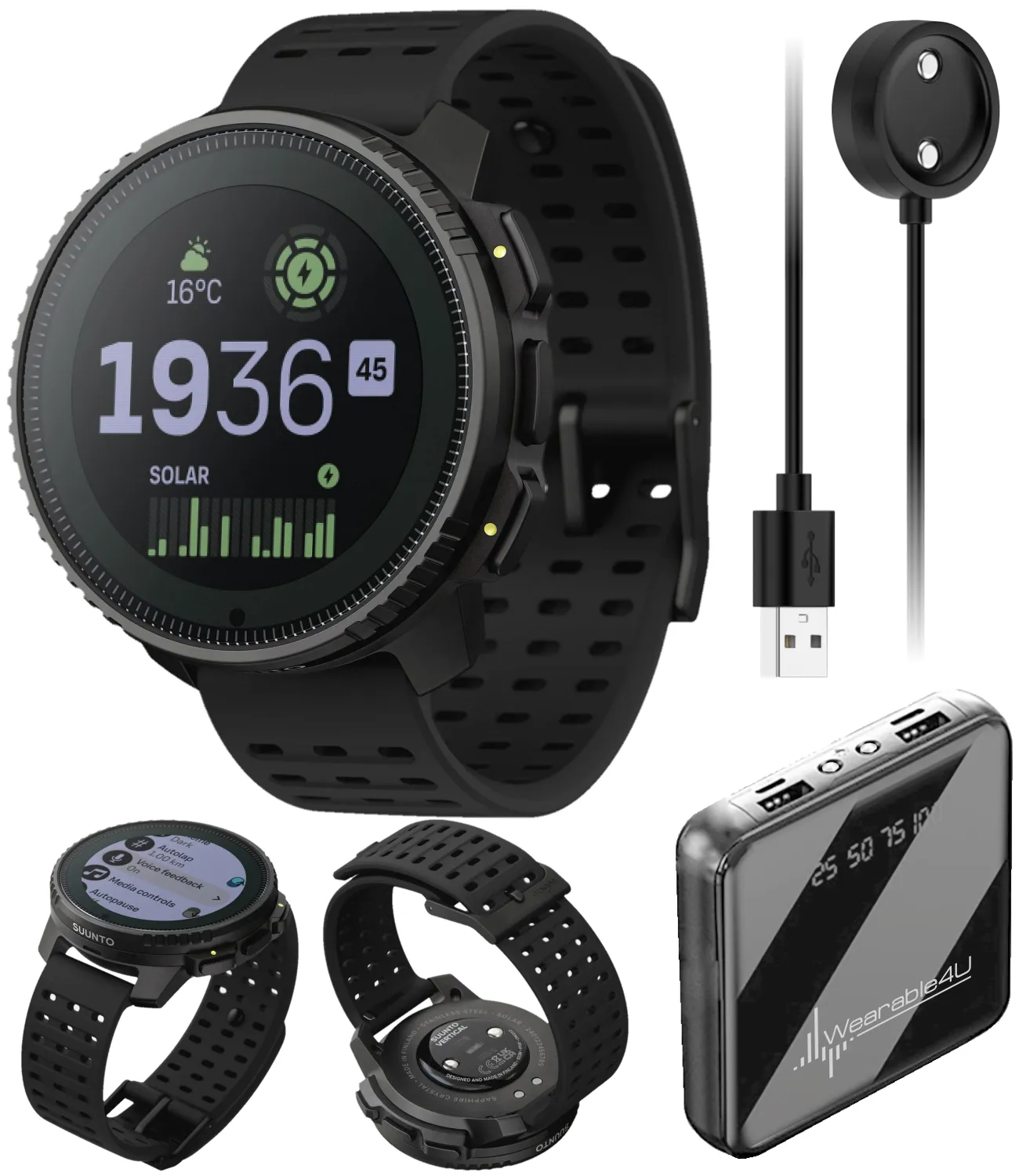 SUUNTO Vertical Adventure GPS Watch, Large Screen, Offline Maps, Solar Charging with Wearable4U Power Bank SQ Bundle