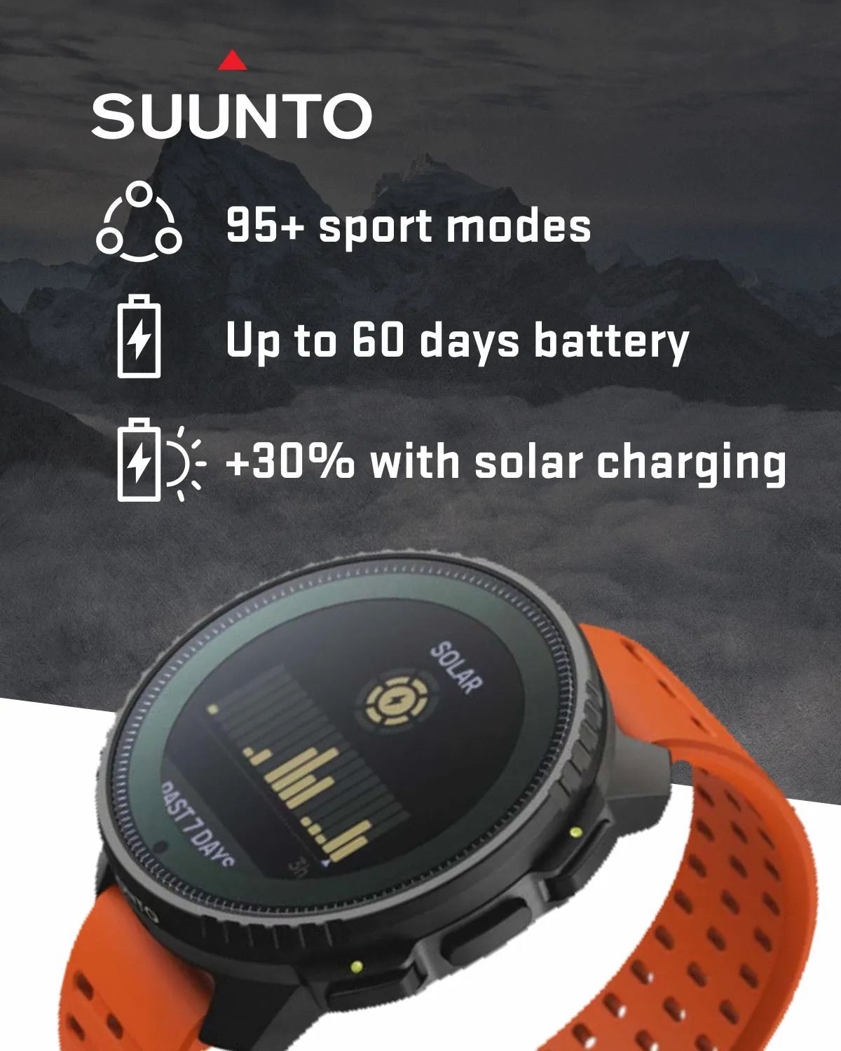 SUUNTO Vertical Adventure GPS Watch, Large Screen, Offline Maps, Solar Charging with Wearable4U Power Bank SQ Bundle