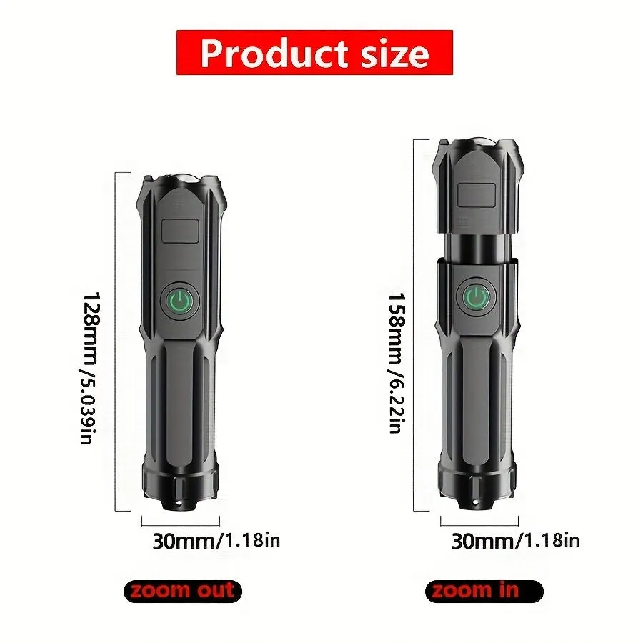 USB Rechargeable Waterproof Flashlight with Zoomable LED for Outdoor Activities