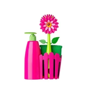 Vigar Flower Power 3pc Sink Caddy Set   Dispenser Pink