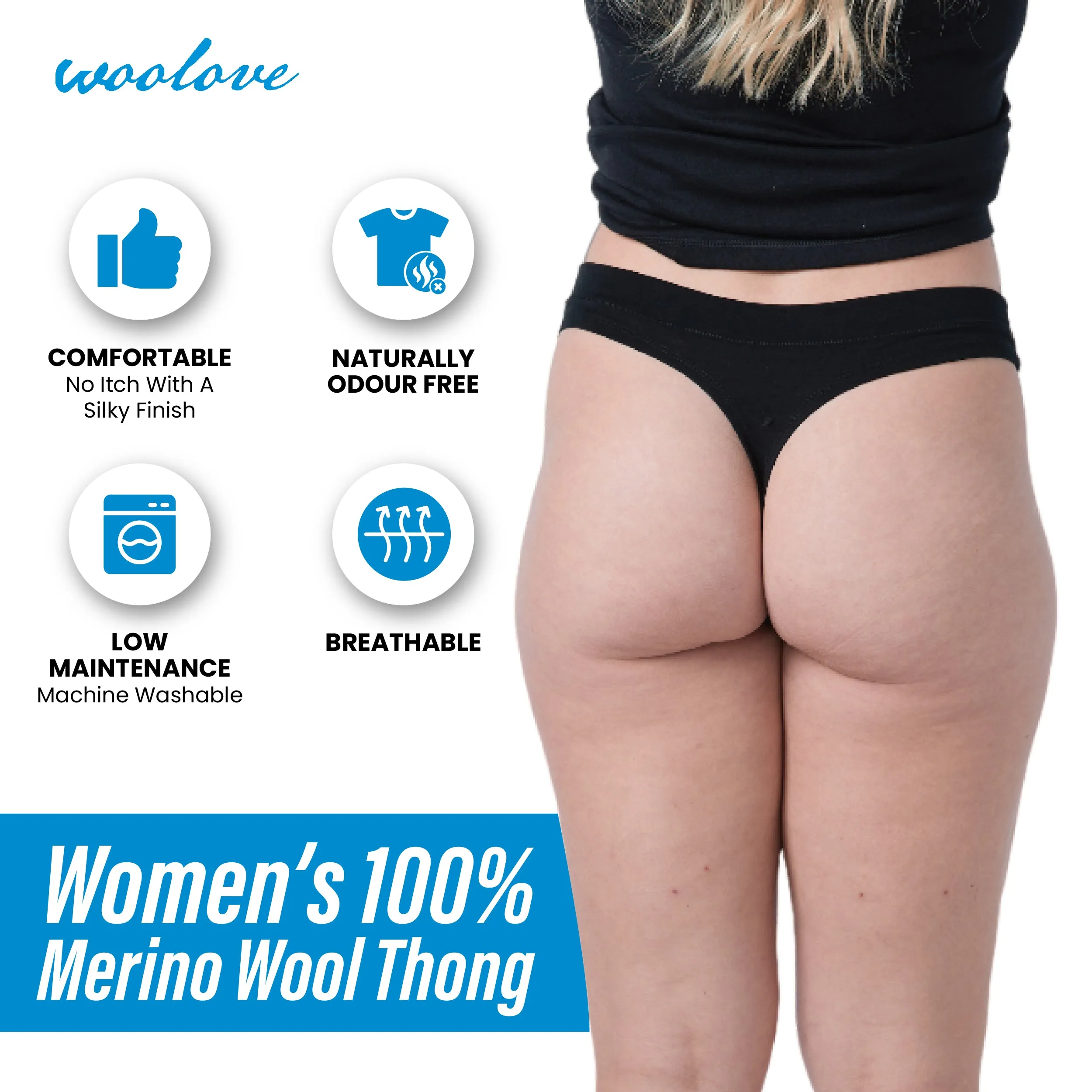 Women's Odour Blocking Merino Wool Underwear - Thong