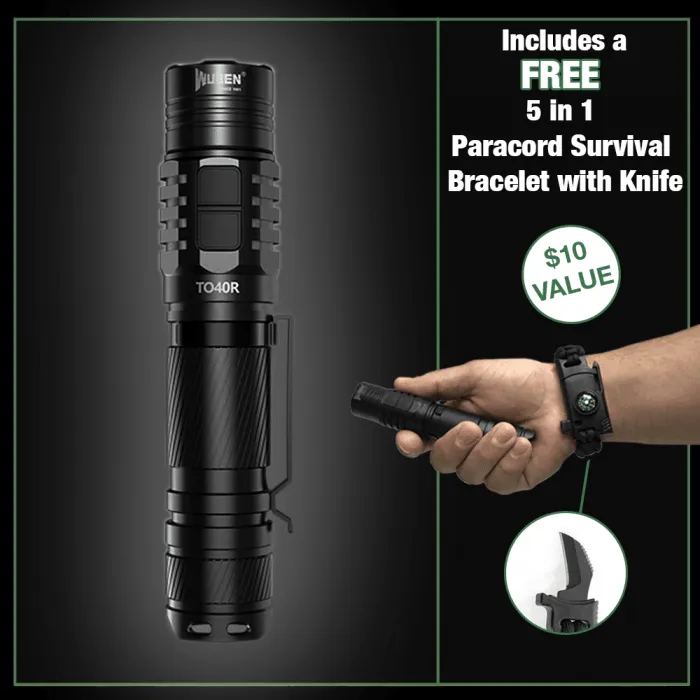 Wuben 1200 Lumen LED Flashlight w/Survival Bracelet